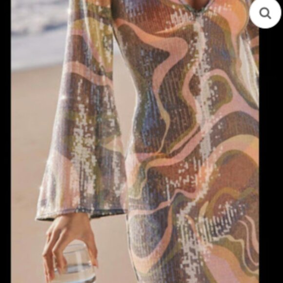 NWT HUTCH x Anthropologie McRae Boho Sequin Bell Sleeve Cover Up Size XS $188 - Picture 3 of 10